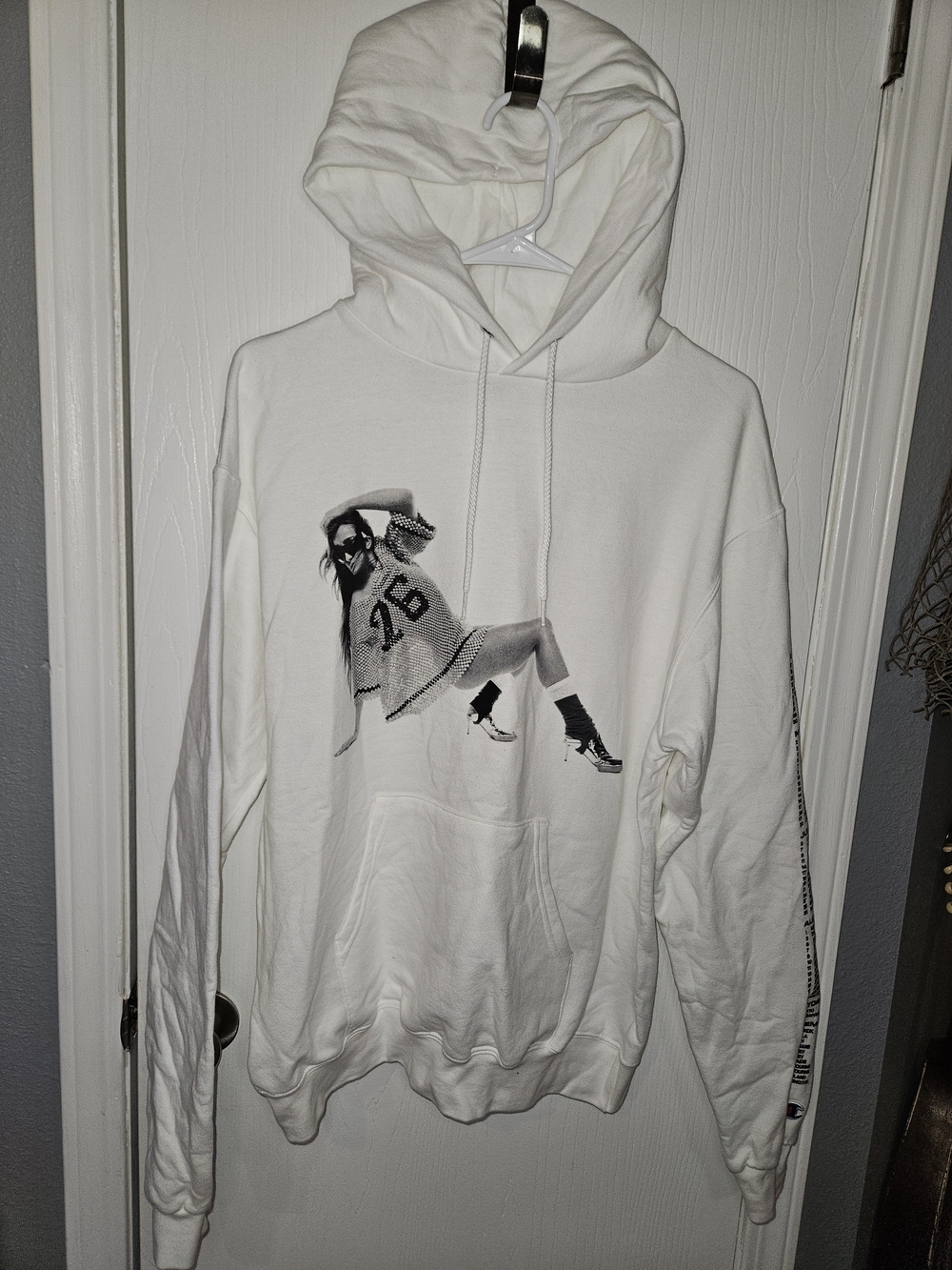 Champion White Graphic Hoodie with Black Print - Women's Pullover
